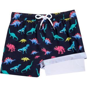 imageBRISIRA Boys Swim Trunks Bathing Suit Compression Boxer Brief Liner Swim Shorts Swimsuit AntiChafe Toddler Kids Youth TeenBlack Dinosaur