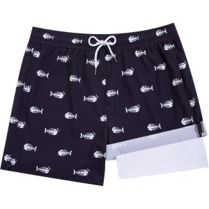 imageBRISIRA Boys Swim Trunks Bathing Suit Compression Boxer Brief Liner Swim Shorts Swimsuit AntiChafe Toddler Kids Youth TeenBlack Fish Bone
