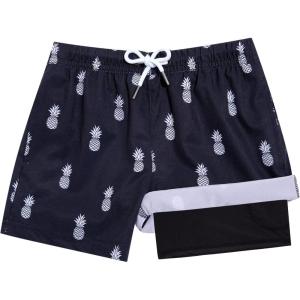 imageBRISIRA Boys Swim Trunks Bathing Suit Compression Boxer Brief Liner Swim Shorts Swimsuit AntiChafe Toddler Kids Youth TeenBlack Pineapple