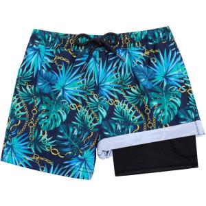 imageBRISIRA Boys Swim Trunks Bathing Suit Compression Boxer Brief Liner Swim Shorts Swimsuit AntiChafe Toddler Kids Youth TeenBlackgreentropical