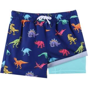 imageBRISIRA Boys Swim Trunks Bathing Suit Compression Boxer Brief Liner Swim Shorts Swimsuit AntiChafe Toddler Kids Youth TeenBlue Dinosaur