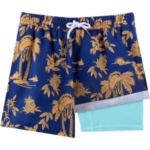 imageBRISIRA Boys Swim Trunks Bathing Suit Compression Boxer Brief Liner Swim Shorts Swimsuit AntiChafe Toddler Kids Youth TeenBluegoldcoconuttree