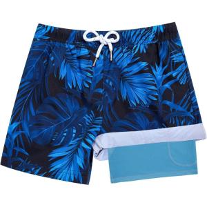 imageBRISIRA Boys Swim Trunks Bathing Suit Compression Boxer Brief Liner Swim Shorts Swimsuit AntiChafe Toddler Kids Youth TeenBluetropical