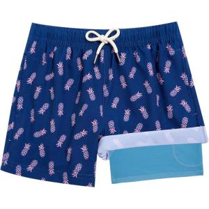 imageBRISIRA Boys Swim Trunks Bathing Suit Compression Boxer Brief Liner Swim Shorts Swimsuit AntiChafe Toddler Kids Youth TeenDarkblue Pineapple
