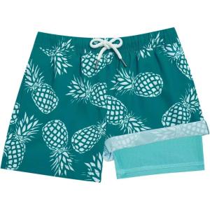 imageBRISIRA Boys Swim Trunks Bathing Suit Compression Boxer Brief Liner Swim Shorts Swimsuit AntiChafe Toddler Kids Youth TeenDarkcyan Pineapple