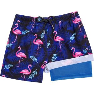 imageBRISIRA Boys Swim Trunks Bathing Suit Compression Boxer Brief Liner Swim Shorts Swimsuit AntiChafe Toddler Kids Youth TeenFlamingo