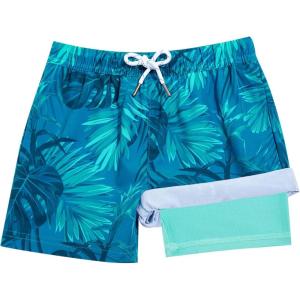 imageBRISIRA Boys Swim Trunks Bathing Suit Compression Boxer Brief Liner Swim Shorts Swimsuit AntiChafe Toddler Kids Youth TeenGreentropical