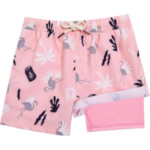 imageBRISIRA Boys Swim Trunks Bathing Suit Compression Boxer Brief Liner Swim Shorts Swimsuit AntiChafe Toddler Kids Youth TeenPink Flamingo