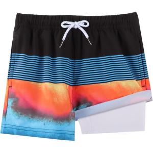 imageBRISIRA Boys Swim Trunks Bathing Suit Compression Boxer Brief Liner Swim Shorts Swimsuit AntiChafe Toddler Kids Youth TeenStripeblackblue