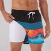 imageBRISIRA Mens Swim Trunks Swim Shorts Quick Dry 5 inch Inseam Beach Shorts with Compression Liner and Zipper PocketStripeblackblue