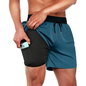imageBRISIRA Mens Swim Trunks Swim Shorts Quick Dry 5 inch Inseam Beach Shorts with Compression Liner and Zipper PocketBlackcopenblue