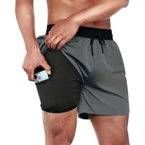 imageBRISIRA Mens Swim Trunks Swim Shorts Quick Dry 5 inch Inseam Beach Shorts with Compression Liner and Zipper PocketBlackgrey