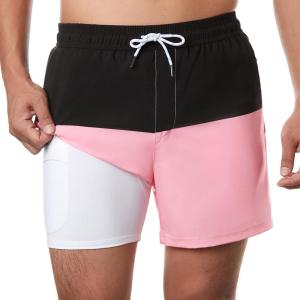 imageBRISIRA Mens Swim Trunks Swim Shorts Quick Dry 5 inch Inseam Beach Shorts with Compression Liner and Zipper PocketBlackpink