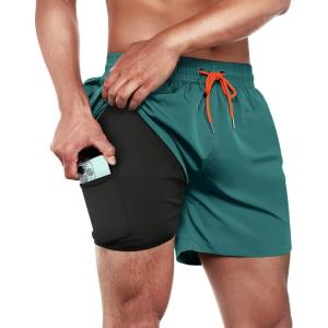 imageBRISIRA Mens Swim Trunks Swim Shorts Quick Dry 5 inch Inseam Beach Shorts with Compression Liner and Zipper PocketBlue
