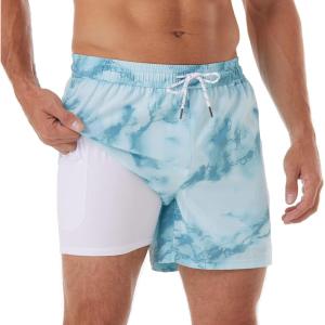 imageBRISIRA Mens Swim Trunks Swim Shorts Quick Dry 5 inch Inseam Beach Shorts with Compression Liner and Zipper PocketBluewaterripple
