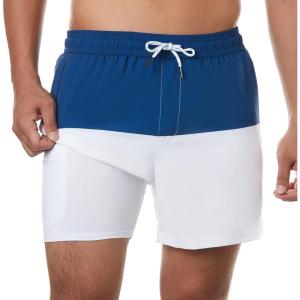 imageBRISIRA Mens Swim Trunks Swim Shorts Quick Dry 5 inch Inseam Beach Shorts with Compression Liner and Zipper PocketBluewhite