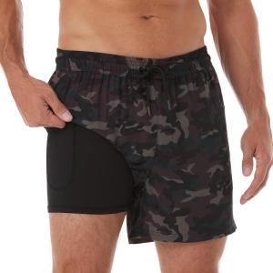 imageBRISIRA Mens Swim Trunks Swim Shorts Quick Dry 5 inch Inseam Beach Shorts with Compression Liner and Zipper PocketCamouflage