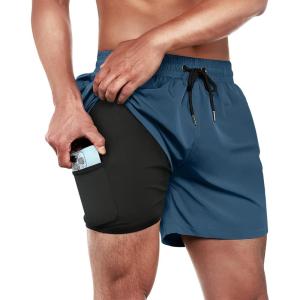 imageBRISIRA Mens Swim Trunks Swim Shorts Quick Dry 5 inch Inseam Beach Shorts with Compression Liner and Zipper PocketCopenblue