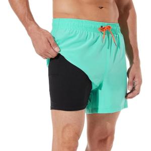 imageBRISIRA Mens Swim Trunks Swim Shorts Quick Dry 5 inch Inseam Beach Shorts with Compression Liner and Zipper PocketGrassgreen