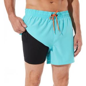 imageBRISIRA Mens Swim Trunks Swim Shorts Quick Dry 5 inch Inseam Beach Shorts with Compression Liner and Zipper PocketLightblue