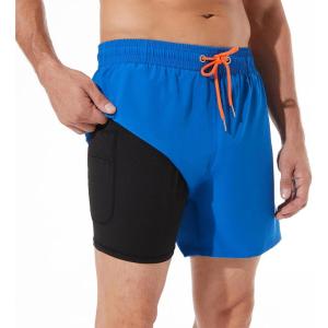 imageBRISIRA Mens Swim Trunks Swim Shorts Quick Dry 5 inch Inseam Beach Shorts with Compression Liner and Zipper PocketRoyalblue