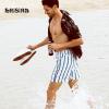 imageBRISIRA Mens Swim Trunks Swim Shorts 7 inch Compression Liner Bathing Suit Beach Shorts Swimwear Stretch Quick Dry PocketsStriped Whiteblue