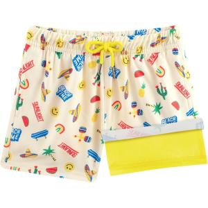 imageBRISIRA Boys Swim Trunks Bathing Suit Compression Liner AntiChafe Swimsuit Swim Shorts Toddler Kids Youth Teen Quick DryBeige Coloredhatcactus