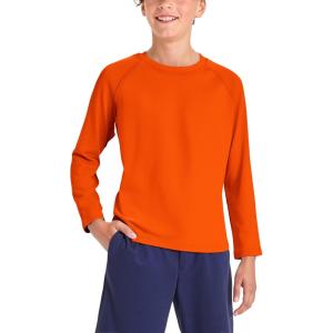 imageBRISIRA Cooling Boys Swim Shirt Long Sleeve Kids Rash Guard Quick Dry Fishing Beach Surf UPF 50 Sun Protection 616YOrange