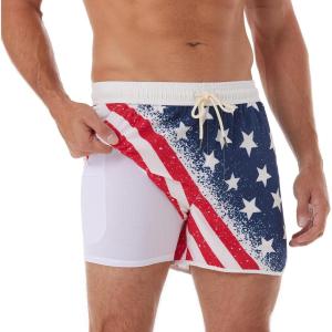 imageBRISIRA Mens Short Swim Trunks with Compression Liner Retro Vintage 8090s Bathing Suit Swim Board Shorts Swimwear Quick DryAmericanflag