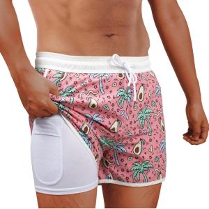 imageBRISIRA Mens Short Swim Trunks with Compression Liner Retro Vintage 8090s Bathing Suit Swim Board Shorts Swimwear Quick DryPinkavocado