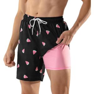 imageBRISIRA Mens Swim Trunks Swim Shorts 7 inch Compression Liner Bathing Suit Beach Shorts Swimwear Stretch Quick Dry PocketsBlackwatermelon
