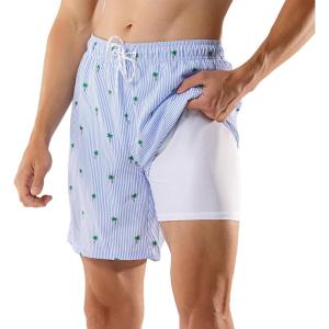 imageBRISIRA Mens Swim Trunks Swim Shorts 7 inch Compression Liner Bathing Suit Beach Shorts Swimwear Stretch Quick Dry PocketsBluecoconuttree