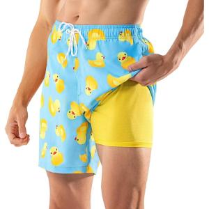 imageBRISIRA Mens Swim Trunks Swim Shorts 7 inch Compression Liner Bathing Suit Beach Shorts Swimwear Stretch Quick Dry PocketsBlueduck