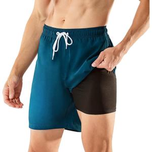 imageBRISIRA Mens Swim Trunks Swim Shorts 7 inch Compression Liner Bathing Suit Beach Shorts Swimwear Stretch Quick Dry PocketsCopenblue