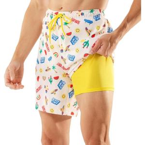 imageBRISIRA Mens Swim Trunks Swim Shorts 7 inch Compression Liner Bathing Suit Beach Shorts Swimwear Stretch Quick Dry PocketsCreamcactus