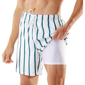 imageBRISIRA Mens Swim Trunks Swim Shorts 7 inch Compression Liner Bathing Suit Beach Shorts Swimwear Stretch Quick Dry PocketsStriped Whiteblue