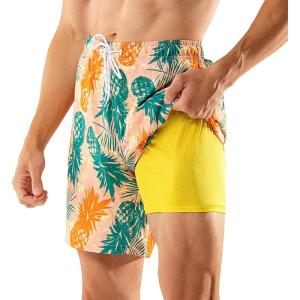 imageBRISIRA Mens Swim Trunks Swim Shorts 7 inch Compression Liner Bathing Suit Beach Shorts Swimwear Stretch Quick Dry PocketsYellowpineapple