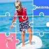 imageBRISIRA Boys Swim Trunks Swim Shorts with Compression Liner Stretch Bathing Suit Swimsuit Toddler Kids Youth Teen Quick DryDarkblue Flamingo