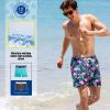 imageBRISIRA Mens Swim Trunks 5 Inch Compression Liner Beach Swim Shorts Bathing Suit Quick Dry 4Way Stretch PocketsBlue Flamingoleaf