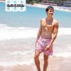 imageBRISIRA Mens Swim Trunks 5 Inch Compression Liner Beach Swim Shorts Bathing Suit Quick Dry 4Way Stretch PocketsPink Flamingoleaf