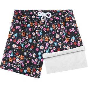 imageBRISIRA Boys Swim Trunks Bathing Suit Compression Boxer Brief Liner AntiChafe Swimsuit Swim Shorts Toddler Kids Youth TeenBlack Flowers