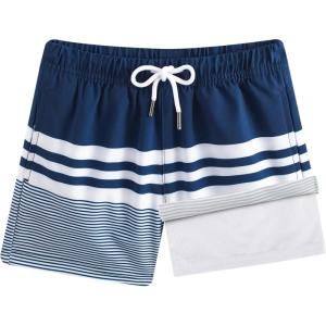 imageBRISIRA Boys Swim Trunks Bathing Suit Compression Boxer Brief Liner AntiChafe Swimsuit Swim Shorts Toddler Kids Youth TeenBluewhite Stripes