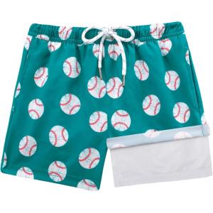 imageBRISIRA Boys Swim Trunks Bathing Suit Compression Boxer Brief Liner AntiChafe Swimsuit Swim Shorts Toddler Kids Youth TeenGreen Whitebaseball