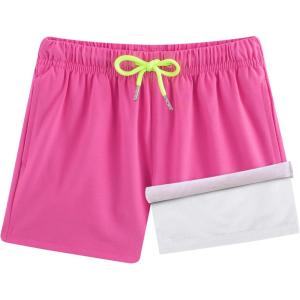 imageBRISIRA Boys Swim Trunks Bathing Suit Compression Boxer Brief Liner AntiChafe Swimsuit Swim Shorts Toddler Kids Youth TeenPink