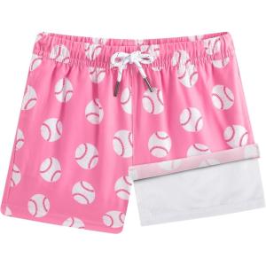 imageBRISIRA Boys Swim Trunks Bathing Suit Compression Boxer Brief Liner AntiChafe Swimsuit Swim Shorts Toddler Kids Youth TeenPink Whitebaseball