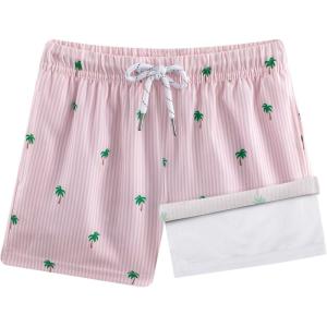 imageBRISIRA Boys Swim Trunks Bathing Suit Compression Boxer Brief Liner AntiChafe Swimsuit Swim Shorts Toddler Kids Youth TeenPinkstripescoconuttree