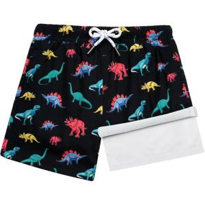 imageBRISIRA Boys Swim Trunks Bathing Suit Compression Liner Swimsuit AntiChafe Swim Shorts Toddler Kids Youth Teen Quick DryBlack Dino