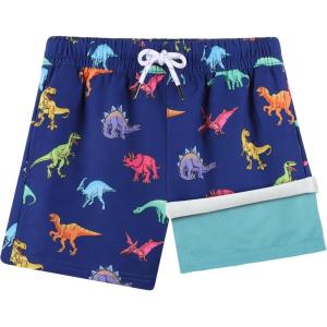 imageBRISIRA Boys Swim Trunks Bathing Suit Compression Liner Swimsuit AntiChafe Swim Shorts Toddler Kids Youth Teen Quick DryBlue Dino