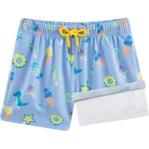 imageBRISIRA Boys Swim Trunks Bathing Suit Compression Liner Swimsuit AntiChafe Swim Shorts Toddler Kids Youth Teen Quick DryBlue Dinoicecream