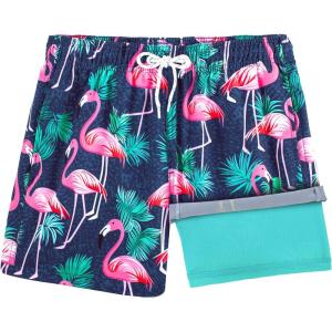 imageBRISIRA Boys Swim Trunks Bathing Suit Compression Liner Swimsuit AntiChafe Swim Shorts Toddler Kids Youth Teen Quick DryBlue Flamingoleaf